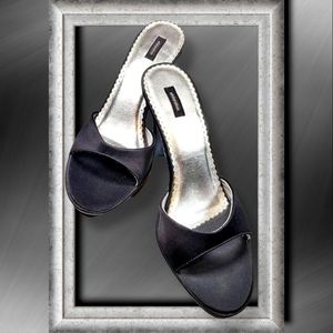 XHILARATION - Black Satin Open Toe Slide Heels - Size 7
